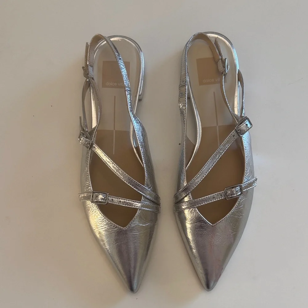 Dolce Vita Metallic Silver Slingback Flats - Picture 1 of 6